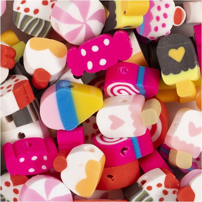 Figurperler, Godteri, kaker og is, dia. 10 mm, hullstr. 1,5 mm, 60 stk./ 1 pk.