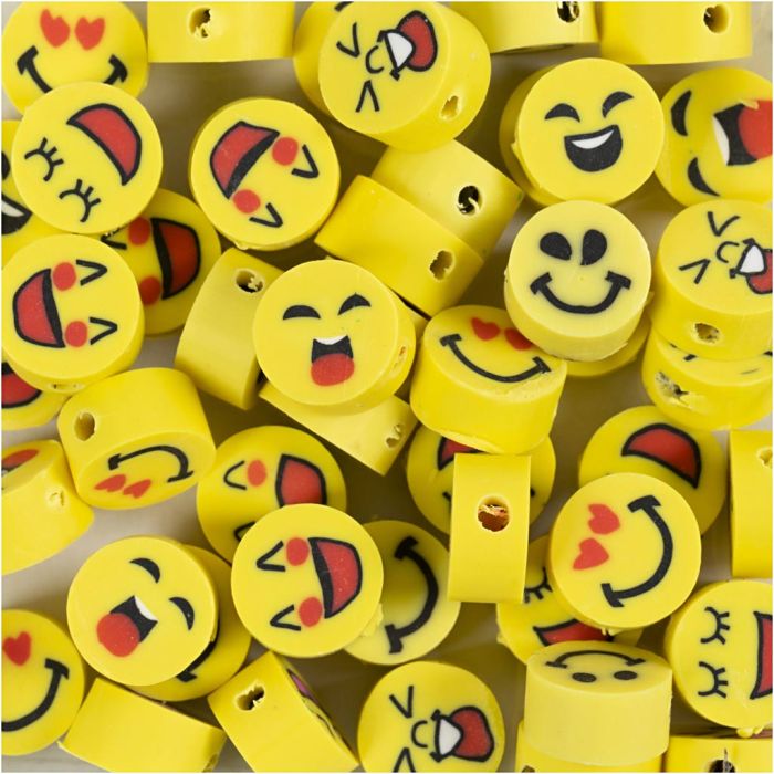 Figurperler, Emoji, dia. 10 mm, hullstr. 1,5 mm, 60 stk./ 1 pk.