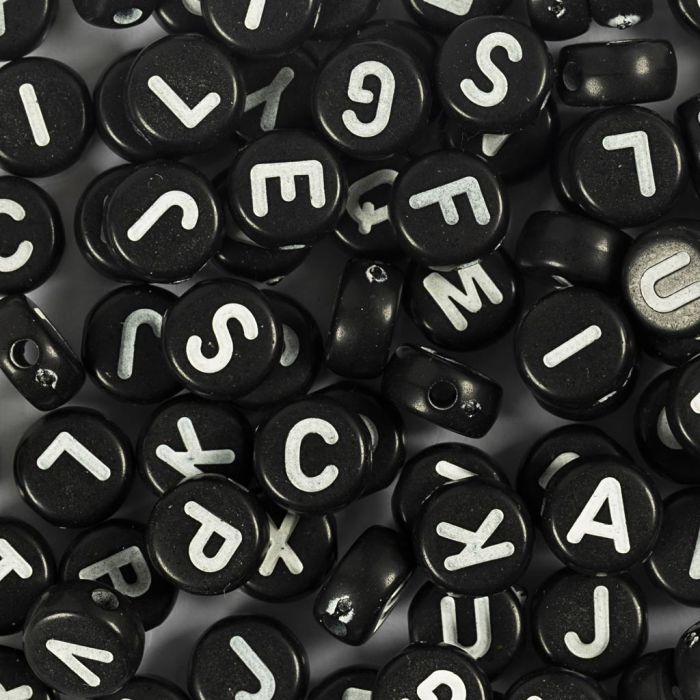 Bokstavperler, A-Ø, dia. 7 mm, hullstr. 1,2 mm, svart, 165 g/ 1 pk.