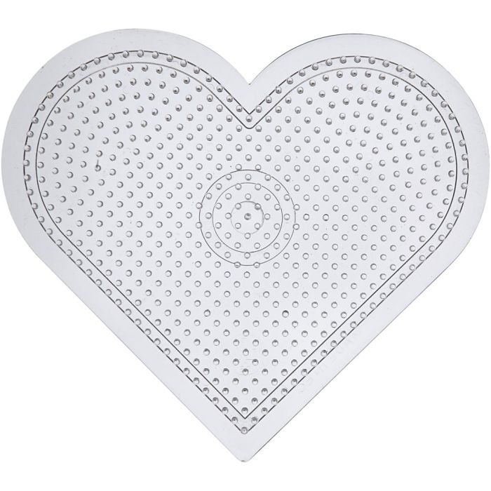 Perleplate, hjerte, str. 15 cm, medium, klar, 10 stk./ 1 pk.
