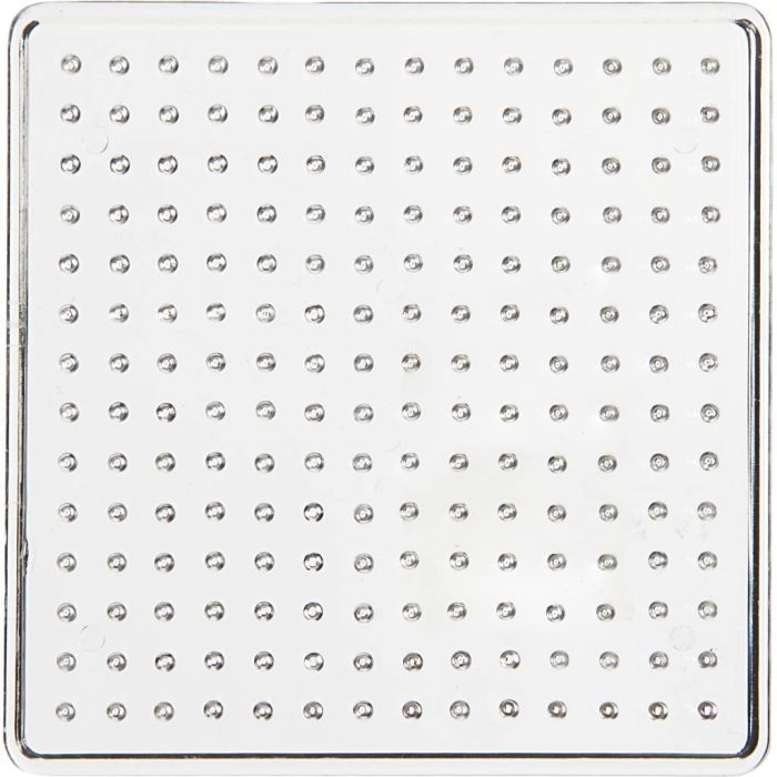Perleplate, liten kvadrat, str. 9 cm, medium, transparent, 1 stk.