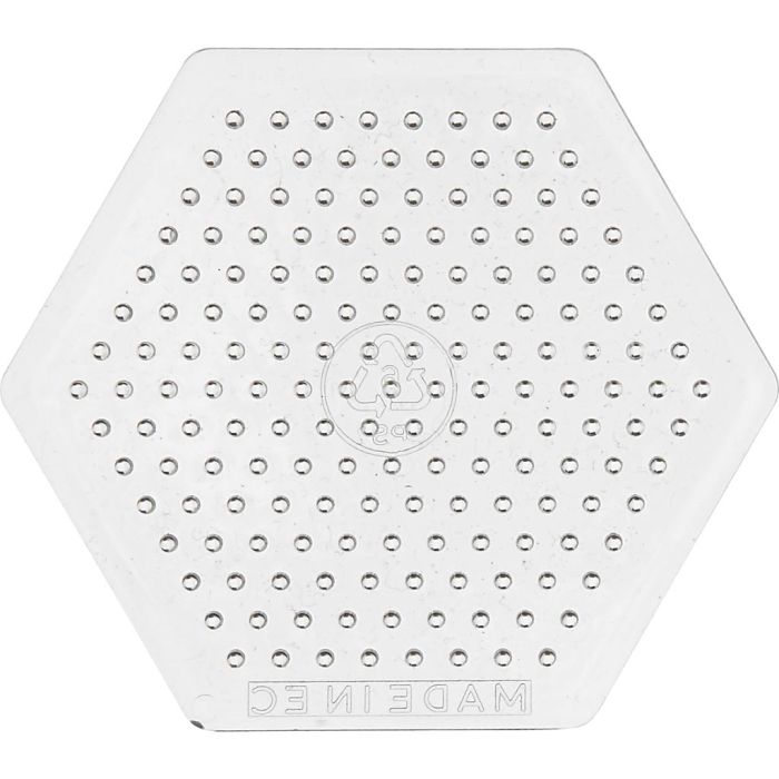 Perleplate, liten sekskant, str. 7 cm, medium, transparent, 1 stk.
