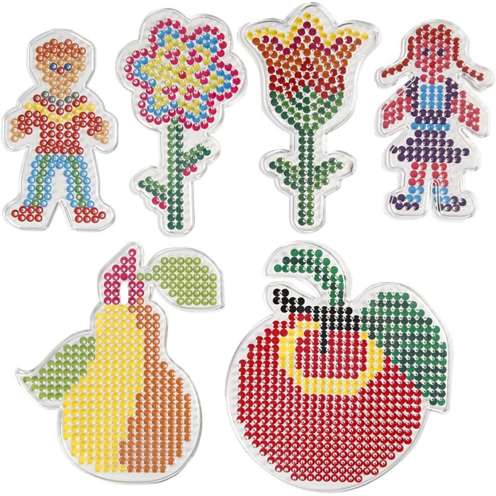 Perleplate, blomster, jente, gutt, eple og pære, str. 8,5x14-14x16 cm, medium, 6 stk./ 1 pk.