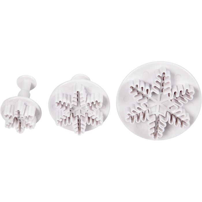 Utstikkere med preg, snøkrystall, dia. 3,2+4,8+6,5 cm, hvit, 3 stk./ 1 pk.