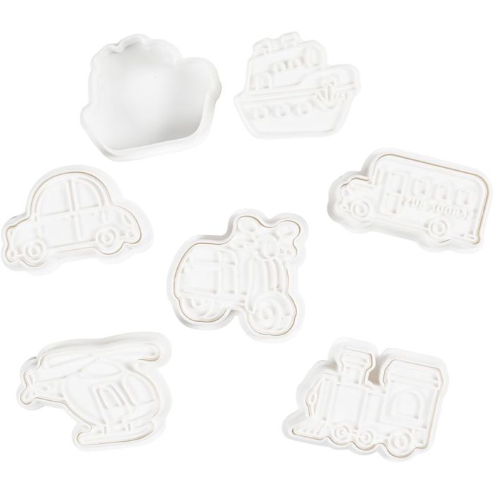Utstikkere med preg, Transport, str. 3,5-5,5 cm, hvit, 6 stk./ 1 pk.