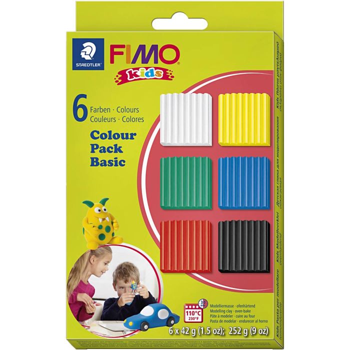 FIMO® Kids Leire, standardfarger, 6x42 g/ 1 pk.