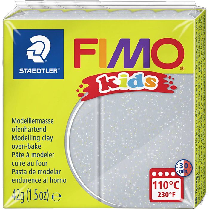 FIMO® Kids Leire, glitter, sølv, 42 g/ 1 pk.