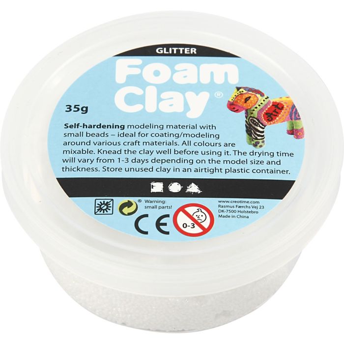 Foam Clay® , glitter, hvit, 35 g/ 1 boks