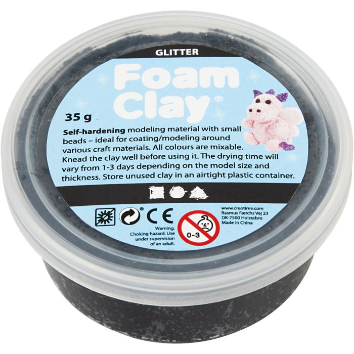 Foam Clay® , svart glitter, 35 g/ 1 boks