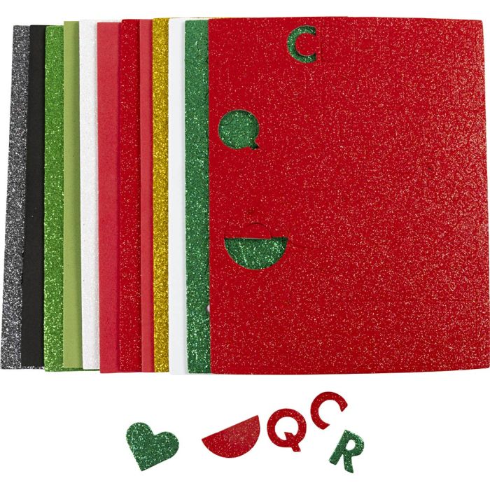 Mosgummi, str. 14x25 cm, tykkelse 2 mm, julefarger, 12 ark/ 1 pk.