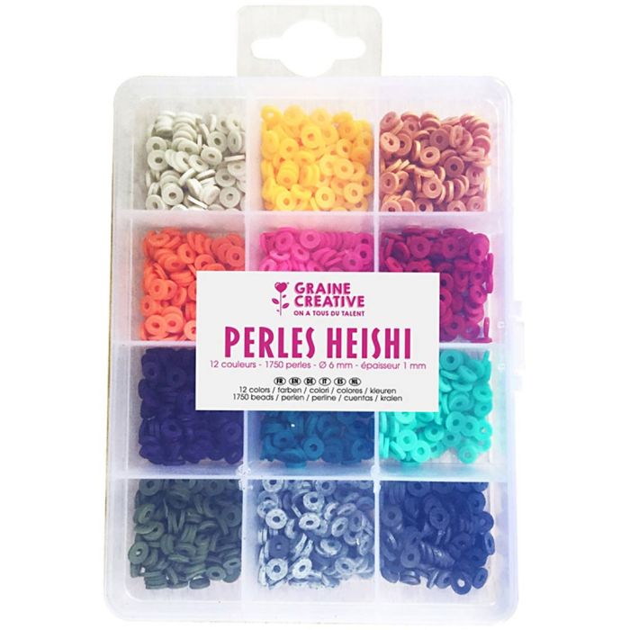 Heishi perlesett, dia. 6 mm, hullstr. 1 mm, glade farger, 1750 stk./ 1 pk.