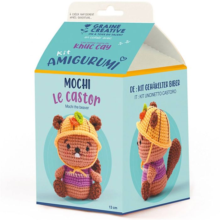 Amigurumi Crochet Kit, Mochi the Beaver, str. 13 cm, 1 pk.