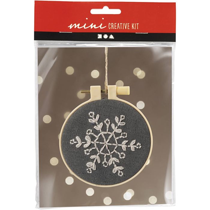 Mini DIY Kit Brodering, snefnugg, grå, 1 pk.