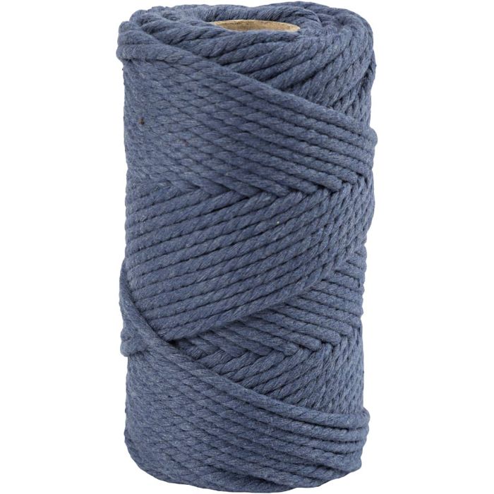 Macramè-rep, L: 55 m, dia. 4 mm, blå, 330 g/ 1 rl.