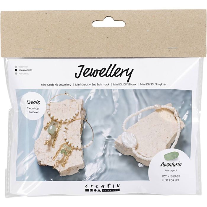 Mini DIY Kit Smykker, Aventurine Mix armbånd og øreringer, 1 pk.