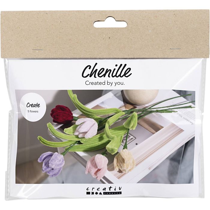 Mini DIY Kit Blomster av Piperensere, Tulipaner, ass. farger, 1 pk.
