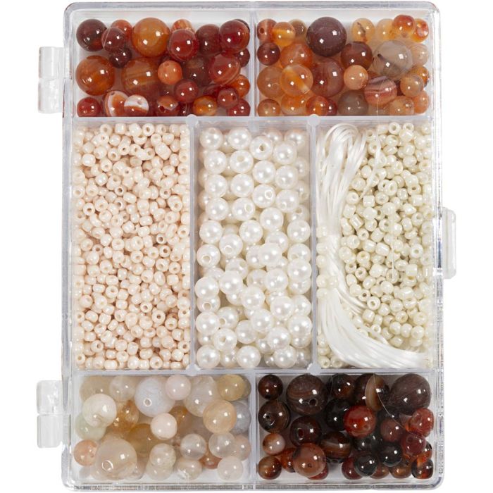DIY Mix Smykker, Agater, str. 2,6-10 mm, hullstr. 0,8-1,8 mm, ca. 1480 stk., ass. farger, 1 pk.