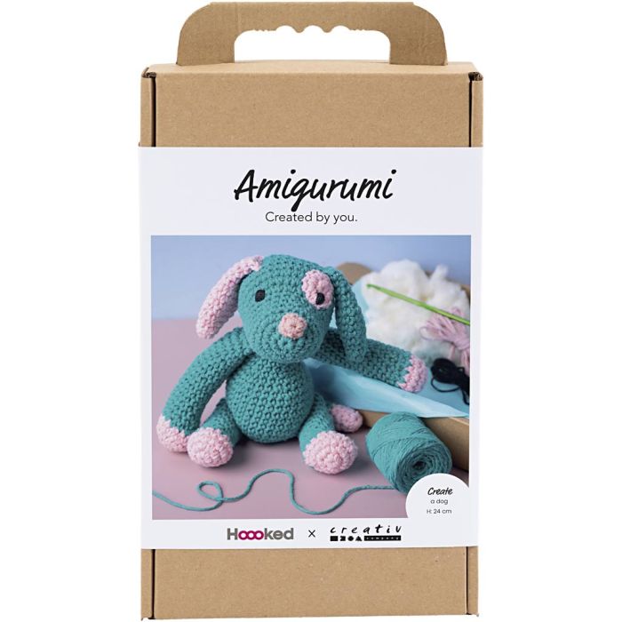 DIY Kit Amigurumi, Valp, pastellpink, mørk turkis, 1 pk.