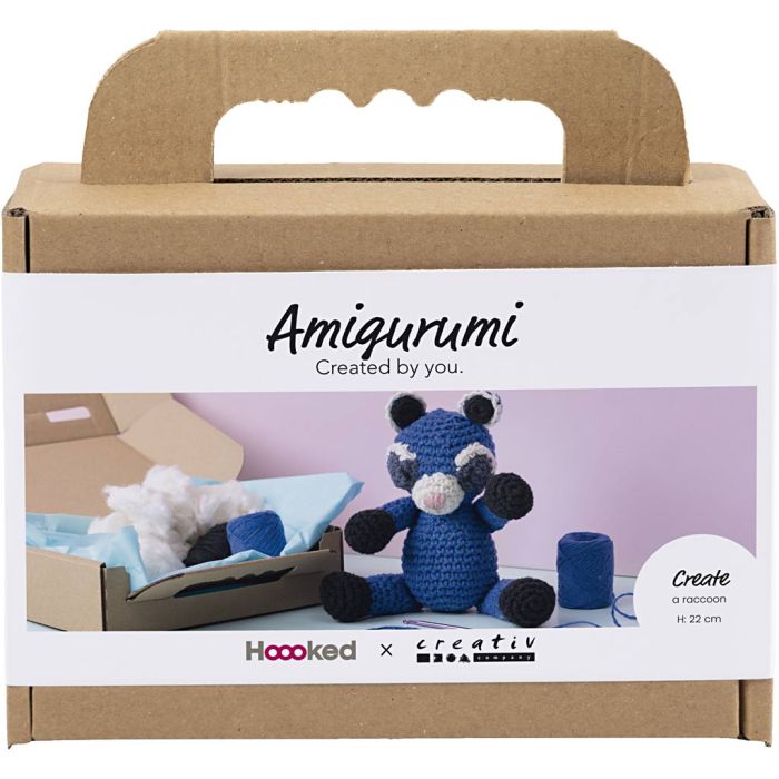 DIY Kit Amigurumi, Vaskebjørn, svart, blå, 1 pk.