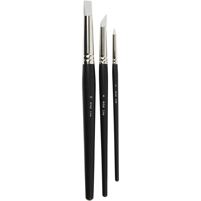Artist Line Pensel, nr. 2+6+10, L: 19-25 cm, B: 6+10+15 mm, flat,rund, 3 stk./ 1 pk.