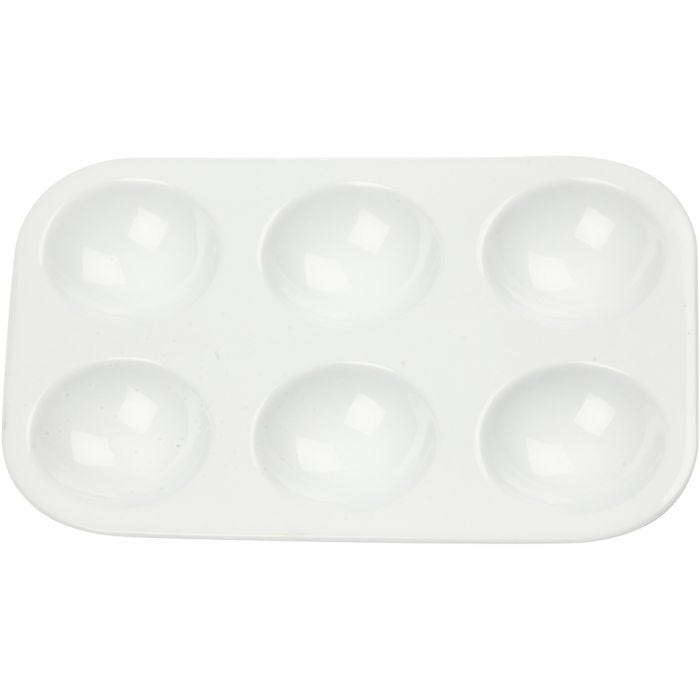 Palett, Rektangulær palett med 6 rom, str. 13x8,5 cm, hvit, 1 stk.