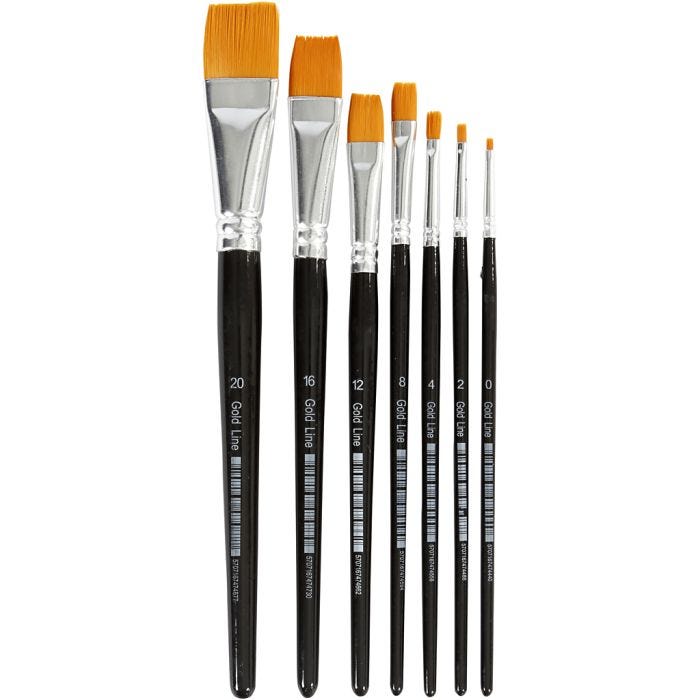 Gold Line pensler, nr. 0+2+4+8+12+16+20, L: 16,5-21 cm, B: 1-7 mm, flat, 7 stk./ 1 pk.