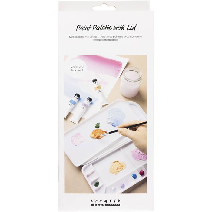 Malepalett med deksel, str. 27x12,7x2,3 cm, sølv, hvit, 1 stk.