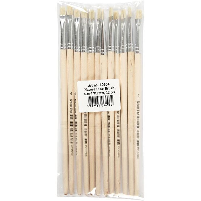Nature Line Pensel, nr. 4, L: 18,5 cm, B: 7 mm, kort skaft, 12 stk./ 1 pk.