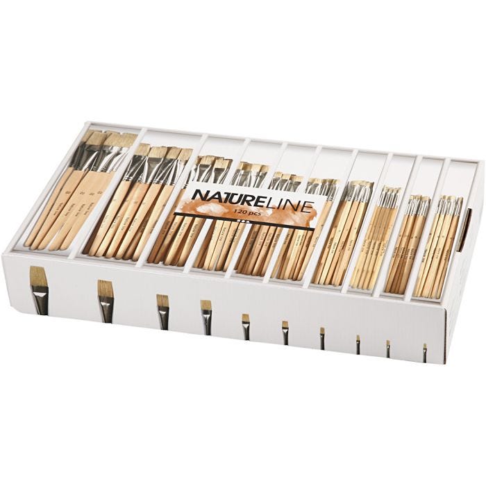 Nature Line Pensel, nr. 00+0+1+2+4+8+12+14+20+22, L: 17,5-20,5 cm, B: 3-22 mm, flat, 10x12 stk./ 1 pk.