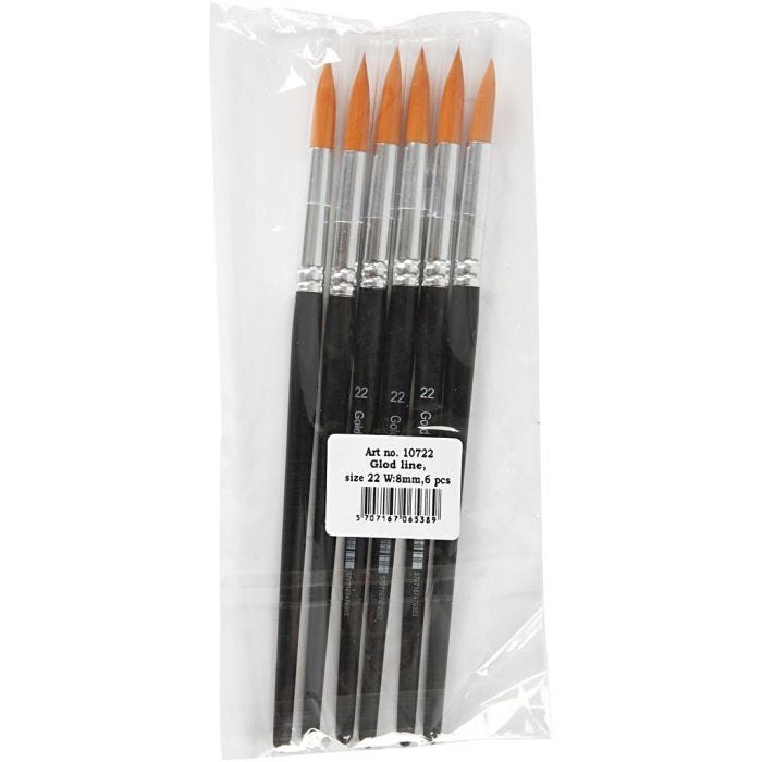 Gold Line pensler, nr. 22, L: 21 cm, B: 8 mm, rund, 6 stk./ 1 pk.