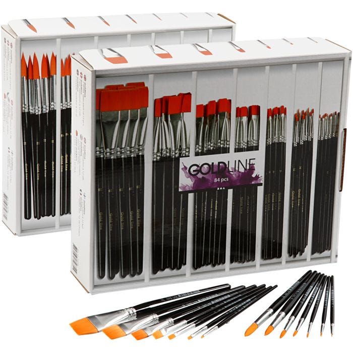 Gold Line pensler, runde + flate, nr. 1-22, B: 1-7 mm, 168 stk./ 1 pk.