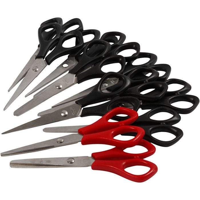 Skolesaks, L: 14 cm, høyre &amp; venstre, svart, rød, 12 stk./ 1 pk.