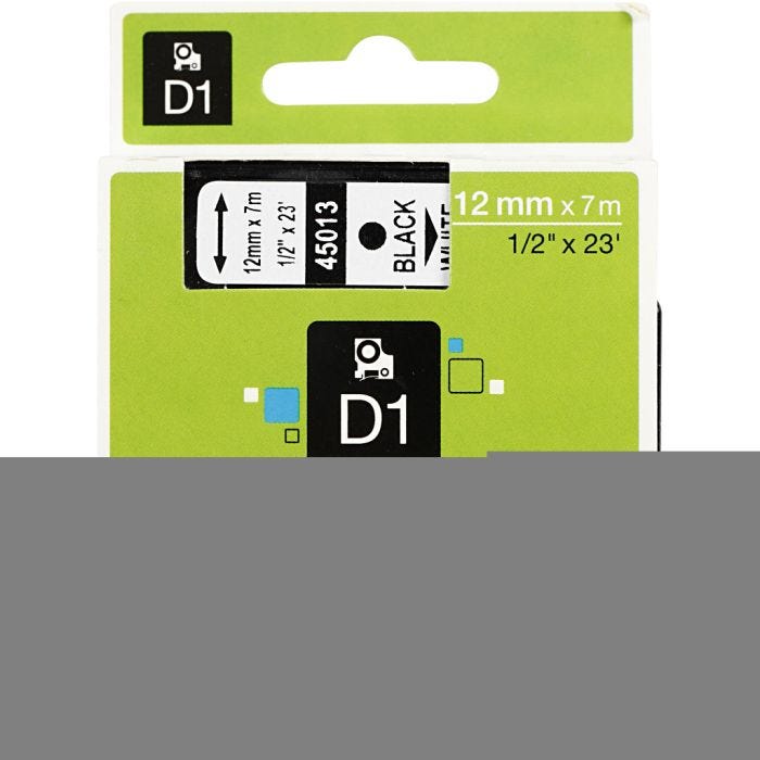 Dymo Tape, B: 12 mm, hvit, 7 m/ 1 rl.