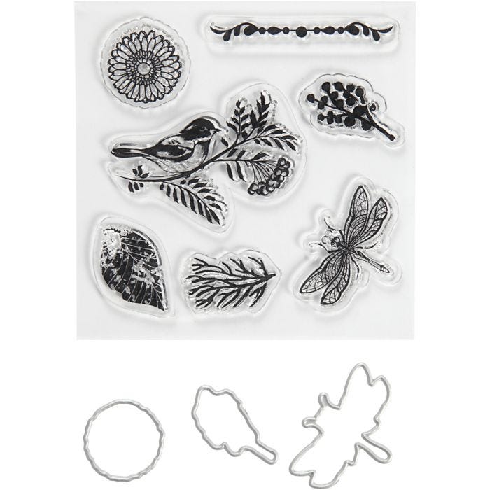 Stempler og skjæresjablonger, dyr og blad, str. 2,5-6 cm, 1 pk.