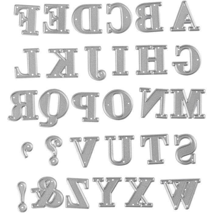 Skjæresjablong, alfabet, str. 2x1,5-2,5 cm, 1 stk.