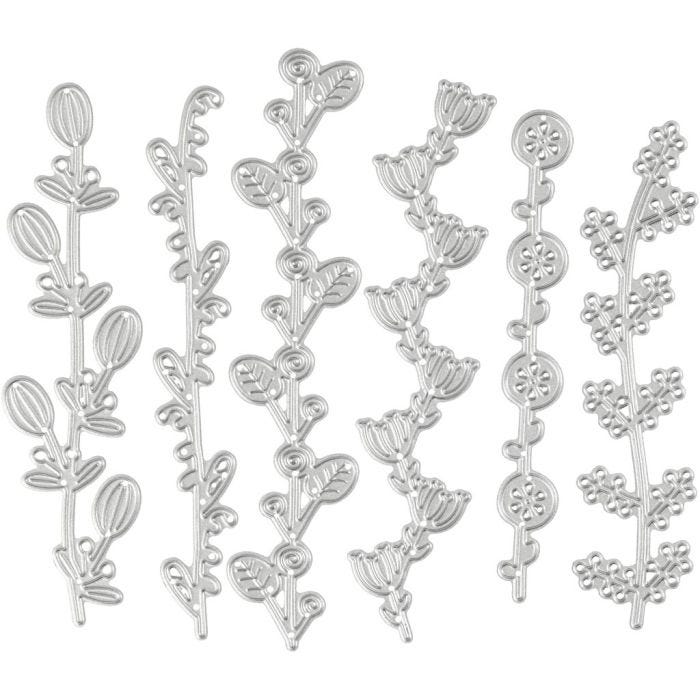 Skjære- og pregesjablong, blomsterranker, str. 143x123 mm, 1 stk.