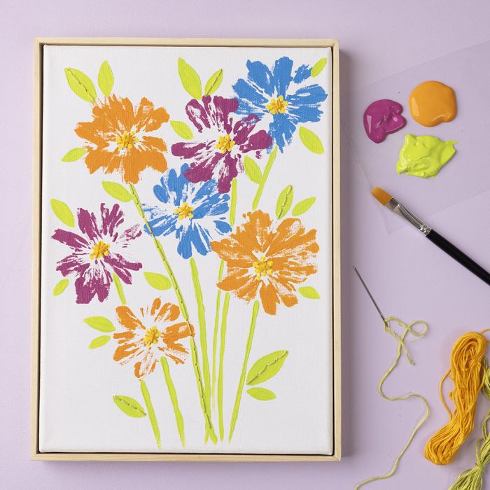 Blomster på oppspent malelerret