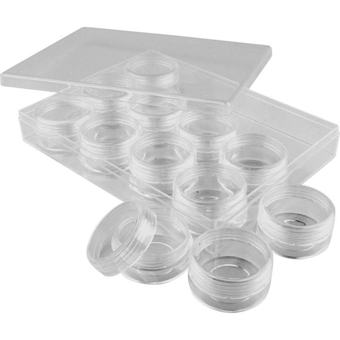 Akrylboks, H: 20 mm, dia. 35 mm, 10 ml, 12 stk./ 1 sett