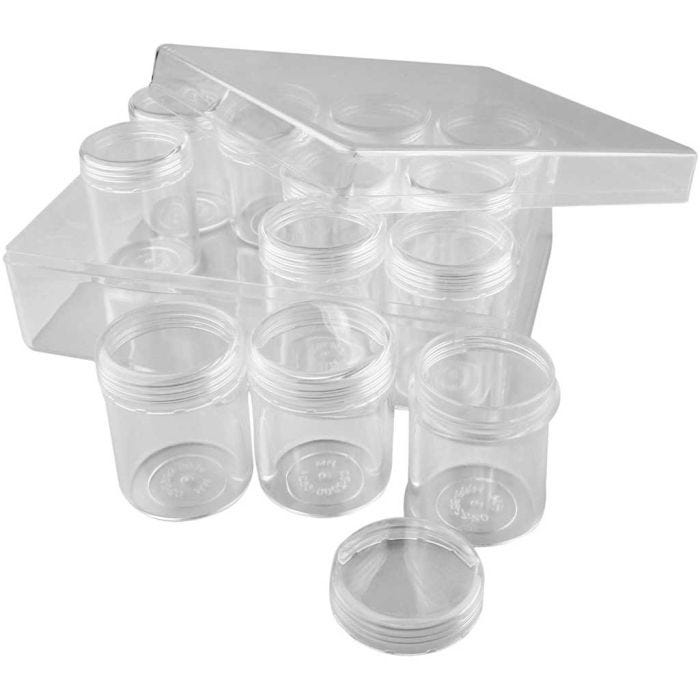 Akrylboks, H: 47 mm, dia. 37 mm, 35 ml, 12 stk./ 1 sett