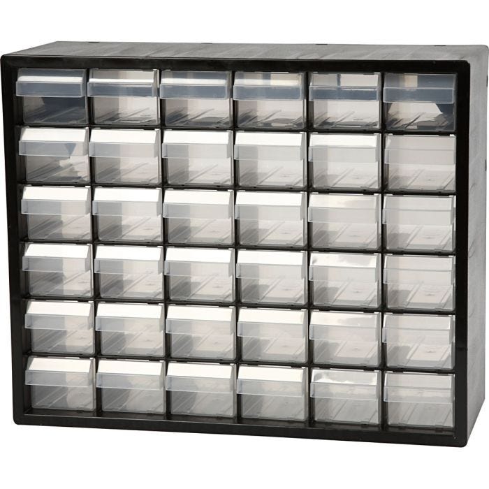 Skuffereol, nr. PC 36, str. 33x40,7x14,1 cm, hullstr. 60x50 mm, 1 sett