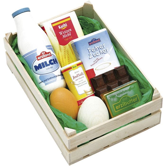Bakeingredienser i trekasse, str. 124x170x60 mm, 8 stk./ 1 pk.