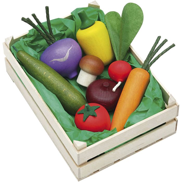 Grønsaker i trekasse, str. 124x170x60 mm, 8 stk./ 1 pk.