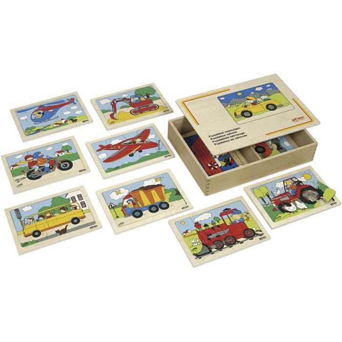 Educo Puslespill, transport, str. 14x20 cm, 5-8 brikker, 10 stk./ 1 sett