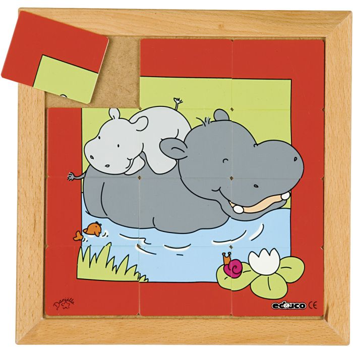 Educo Puslespill dyremor og -barn, Flodhest, str. 24x24 cm, 12 brikker, 1 stk.