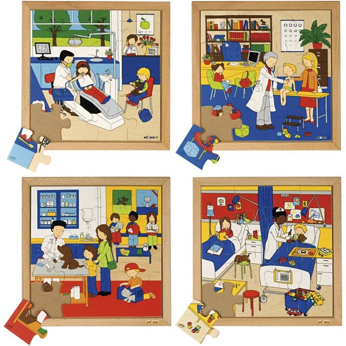 Educo Puslespill, barns helse, str. 34x34 cm, 16 brikker, 4 stk./ 1 pk.