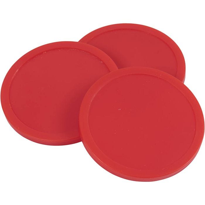 Airhockeypuck, H: 0,5 cm, dia. 7,5 cm, rød, 12 g, 3 stk./ 1 pk.