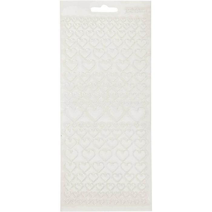 Stickers, hjerter, ark 10x23 cm, transparent, 1 ark