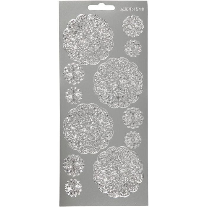 Stickers, blomster, 10x23 cm, sølv, 1 ark