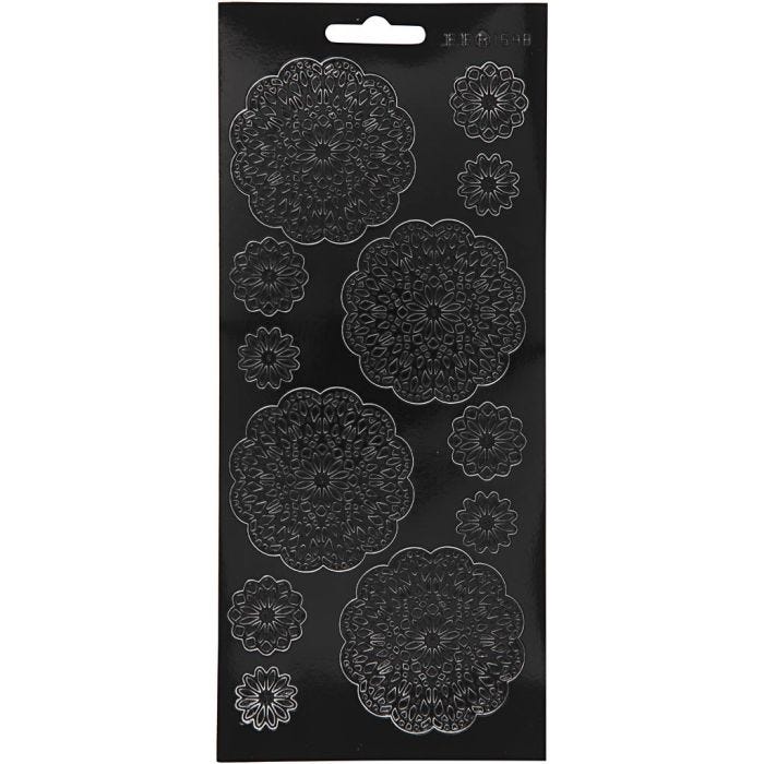 Stickers, blomster, ark 10x23 cm, svart, 1 ark