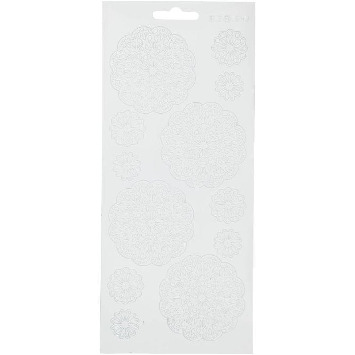 Stickers, blomster, ark 10x23 cm, hvit, 1 ark
